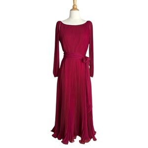 MISS ELLIETTE California Vintage 70s Pleated Maxi Dress Magenta Evening Chiffon